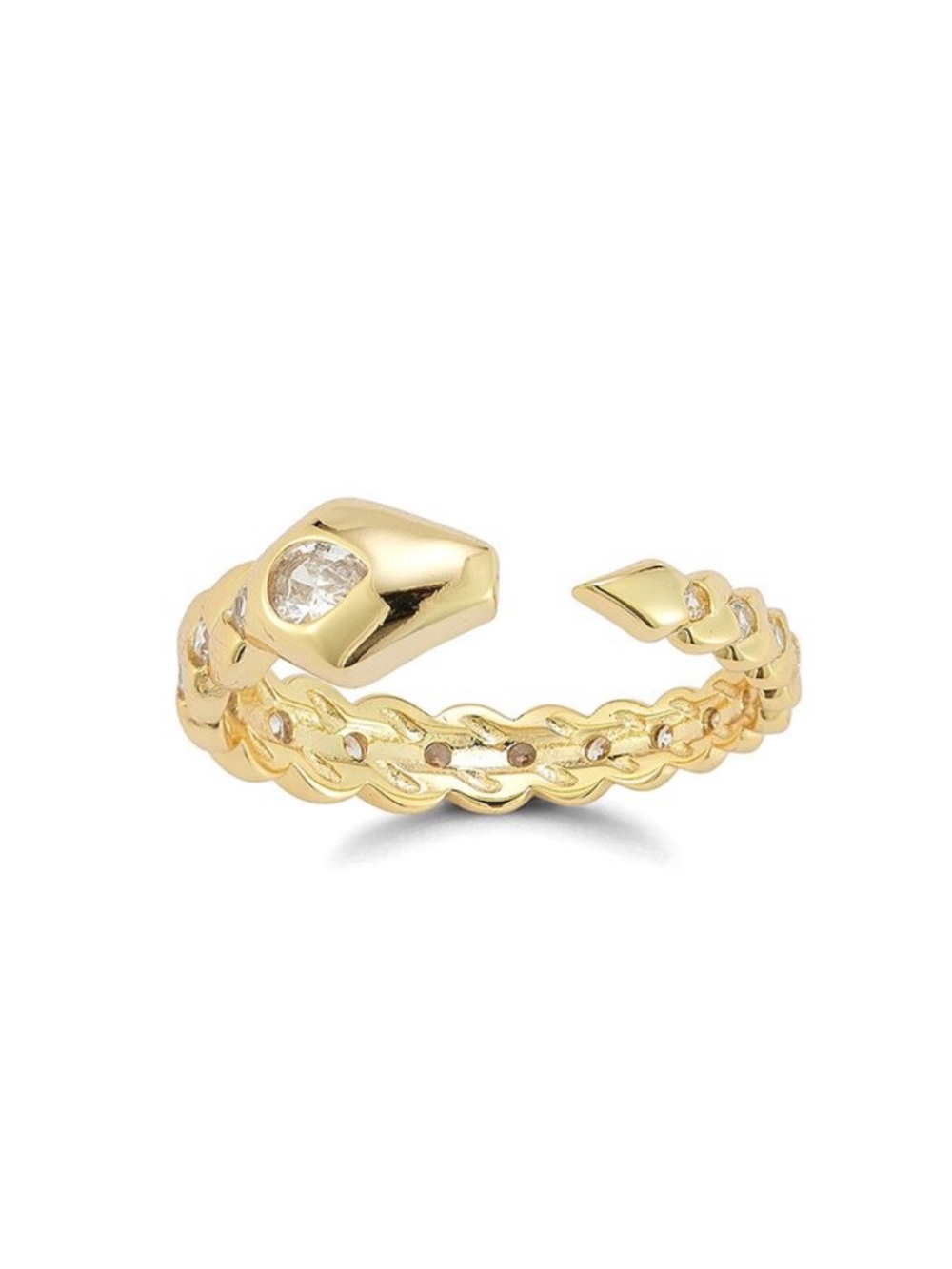 14k Gold Over Silver CZ Snake Ring - Gold